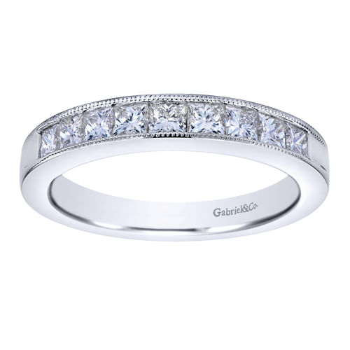 14K White Gold Princess Cut 9 Stone Channel Set Diamond Wedding Band