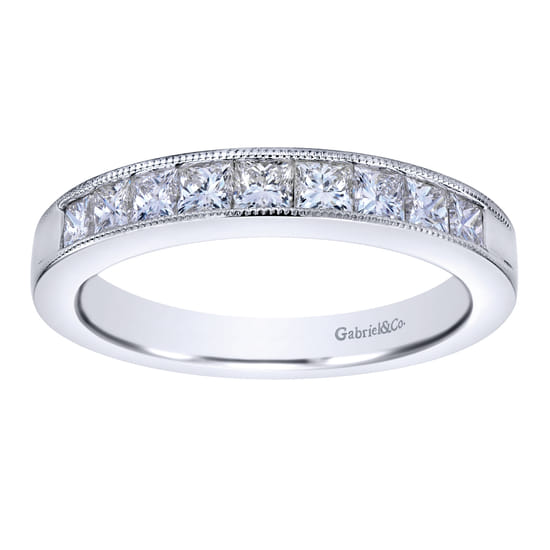14K White Gold Princess Cut 9 Stone Channel Set Diamond Wedding Band angle 5