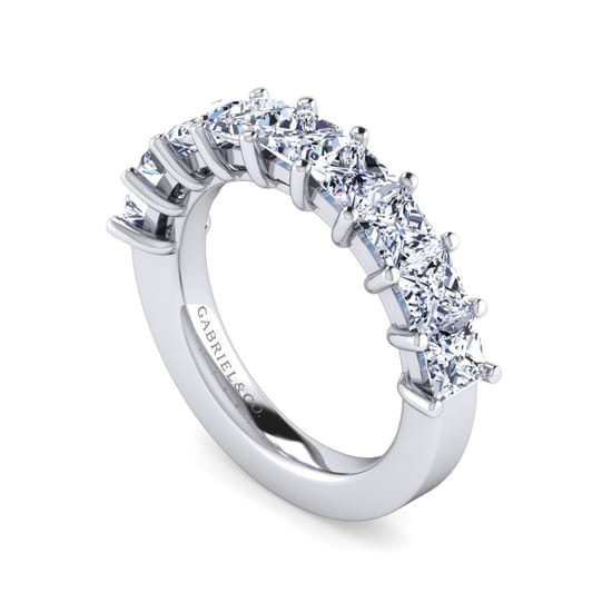 14K White Gold Princess Cut 9 Stone Shared Prong Diamond Anniversary Band angle 3