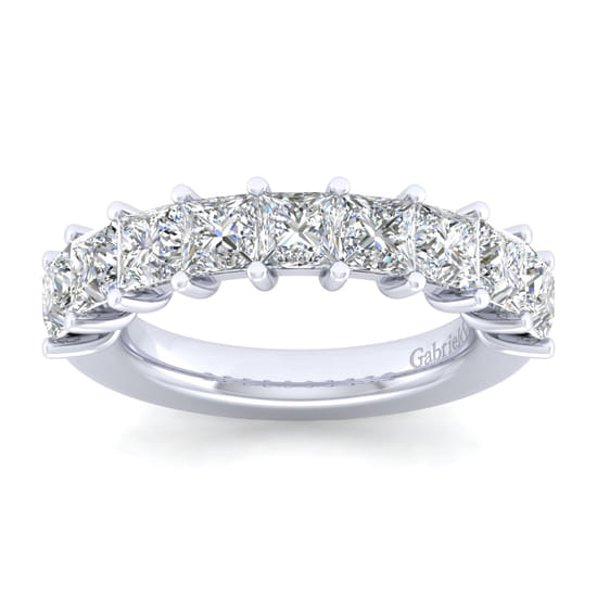 14K White Gold Princess Cut 9 Stone Shared Prong Diamond Anniversary Band angle 5