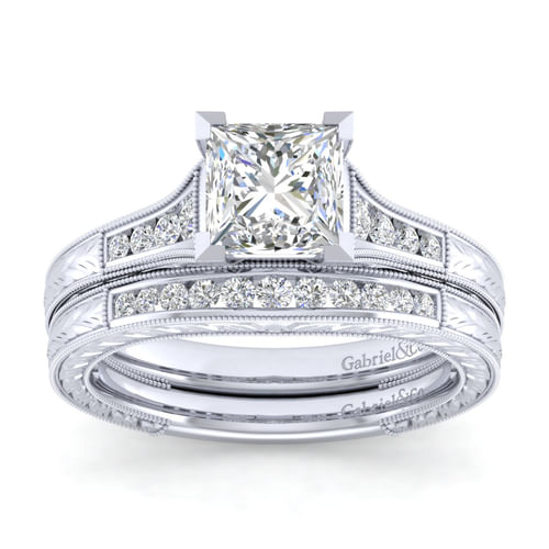 14K White Gold Princess Cut Diamond Channel Set Engagement Ring