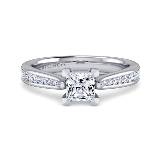 Gabriel - 14K White Gold Princess Cut Diamond Channel Set Engagement Ring
