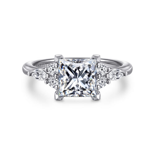 14K White Gold Princess Cut Diamond Cluster Engagement Ring