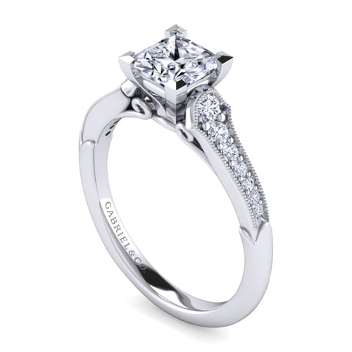 14K White Gold Princess Cut Diamond Engagement Ring