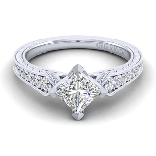 14K White Gold Princess Cut Diamond Engagement Ring