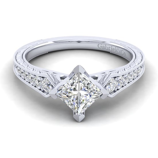 Gabriel - 14K White Gold Princess Cut Diamond Engagement Ring