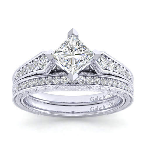 14K White Gold Princess Cut Diamond Engagement Ring