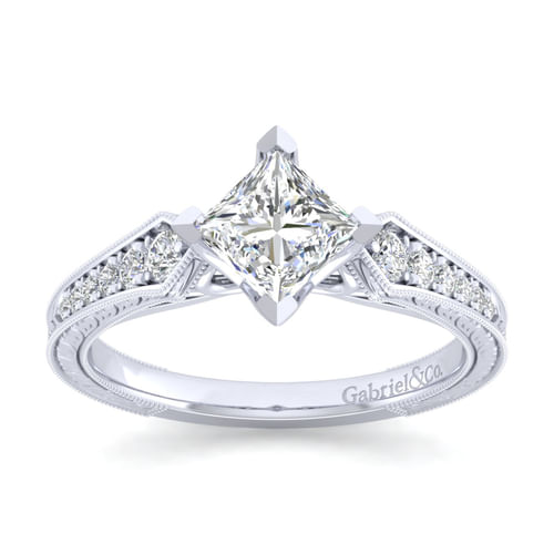 14K White Gold Princess Cut Diamond Engagement Ring