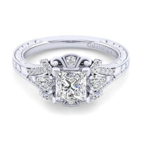 14K White Gold Princess Cut Diamond Engagement Ring