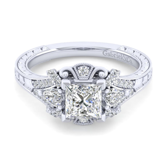 Gabriel - 14K White Gold Princess Cut Diamond Engagement Ring