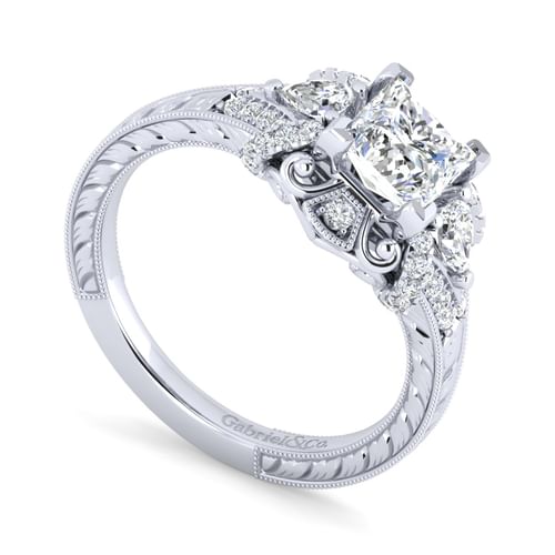 14K White Gold Princess Cut Diamond Engagement Ring