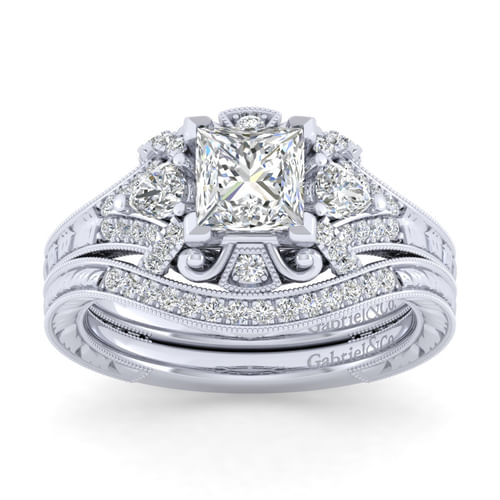 14K White Gold Princess Cut Diamond Engagement Ring