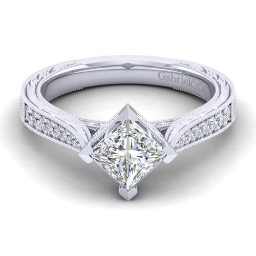 14K White Gold Princess Cut Diamond Engagement Ring