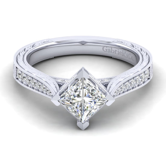 Gabriel - 14K White Gold Princess Cut Diamond Engagement Ring