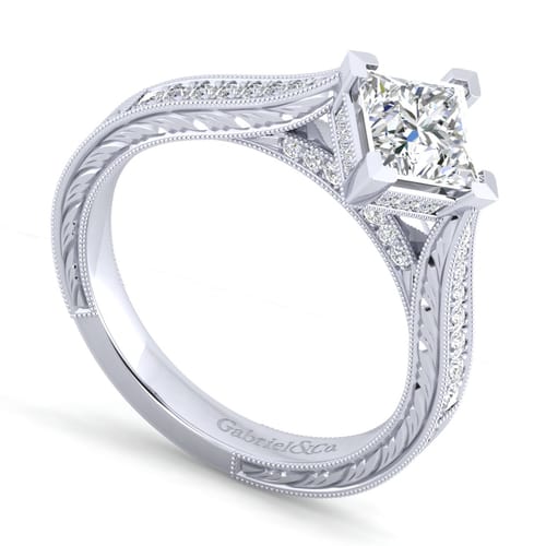 14K White Gold Princess Cut Diamond Engagement Ring