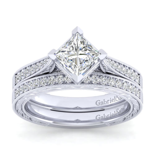 14K White Gold Princess Cut Diamond Engagement Ring