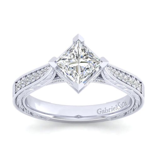14K White Gold Princess Cut Diamond Engagement Ring