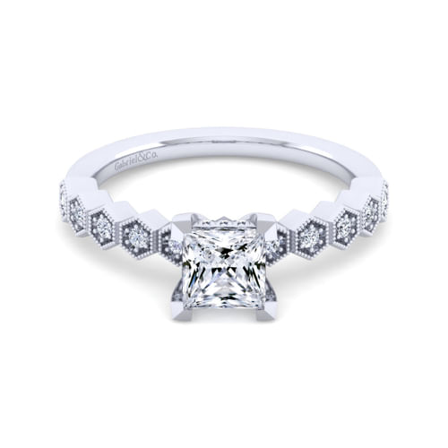 14K White Gold Princess Cut Diamond Engagement Ring