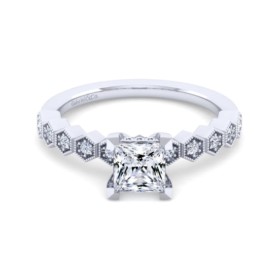 Gabriel - 14K White Gold Princess Cut Diamond Engagement Ring