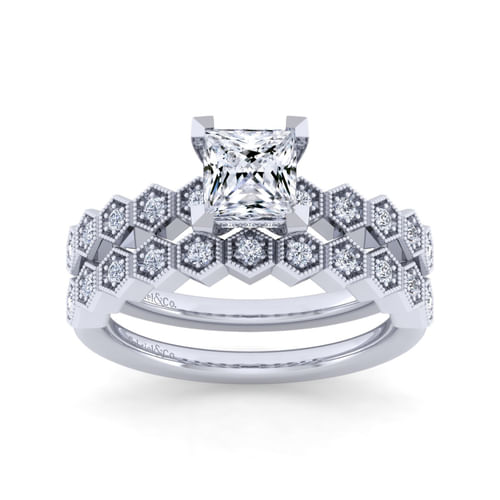 14K White Gold Princess Cut Diamond Engagement Ring