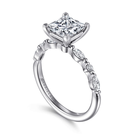 14K White Gold Princess Cut Diamond Engagement Ring angle 3