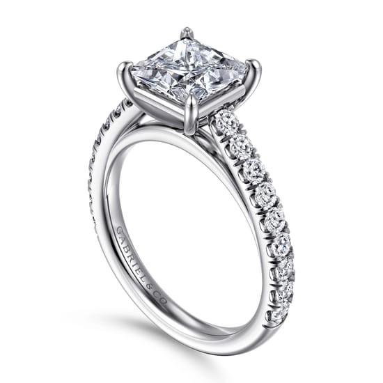 14K White Gold Princess Cut Diamond Engagement Ring angle 3