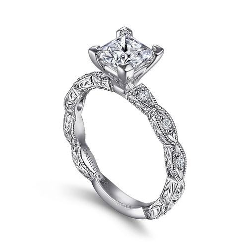 14K White Gold Princess Cut Diamond Engagement Ring