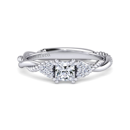14K White Gold Princess Cut Diamond Engagement Ring