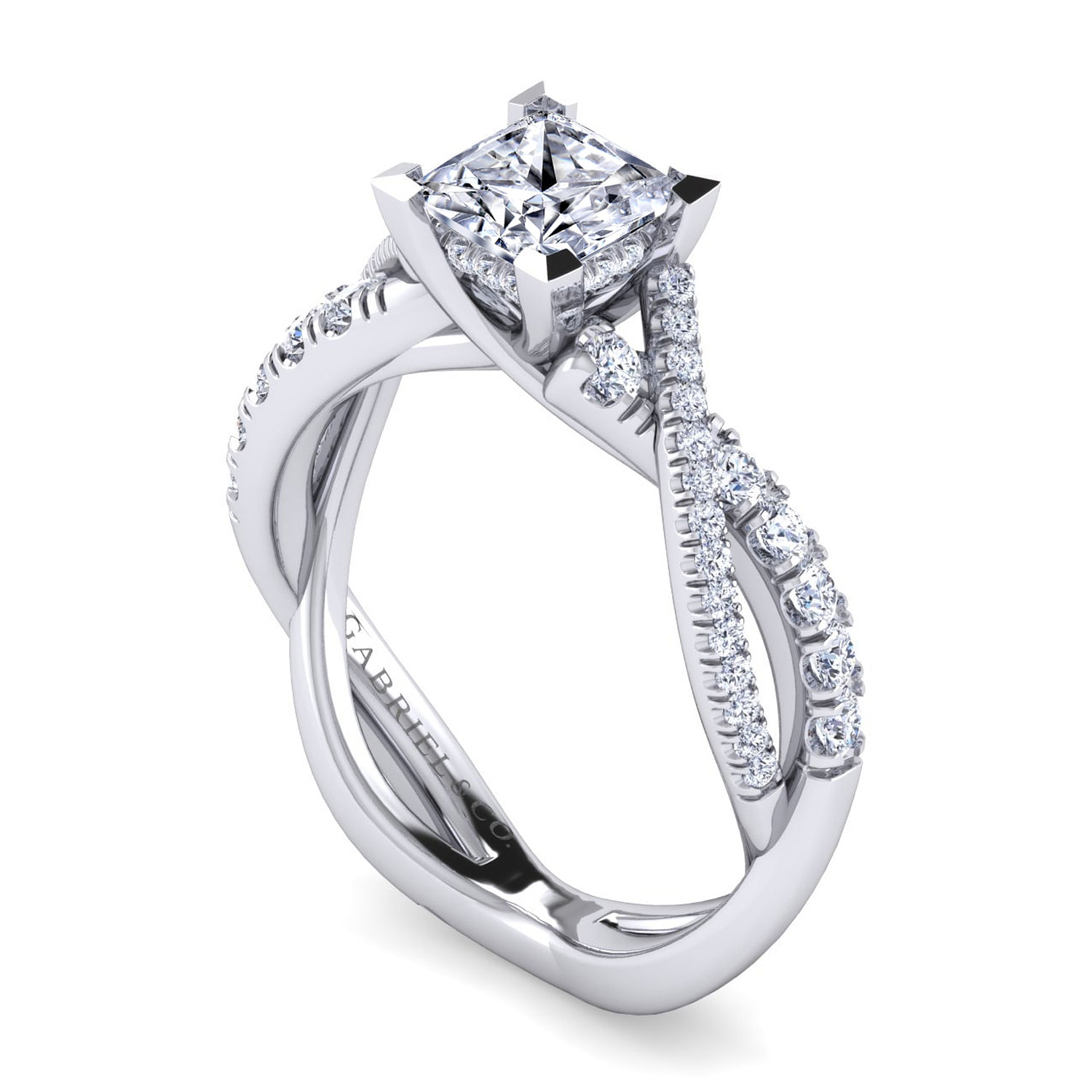 14K White Gold Princess Cut Diamond Twisted Engagement Ring