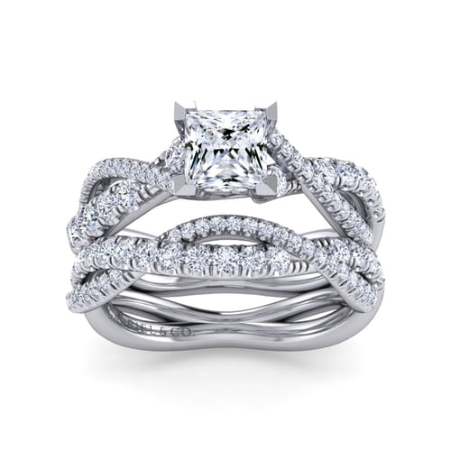 14K White Gold Princess Cut Diamond Twisted Engagement Ring