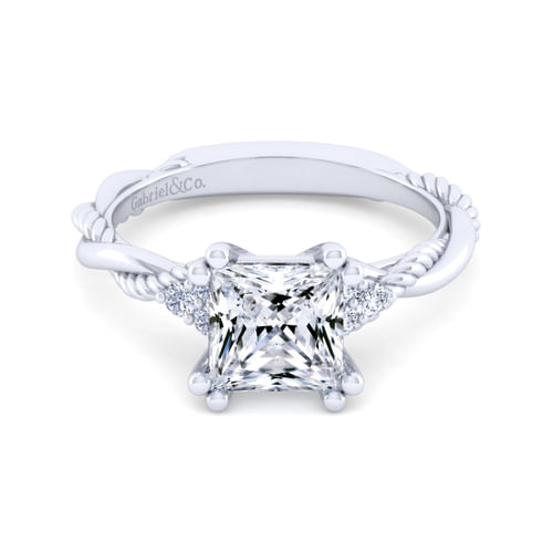 14K White Gold Princess Cut Diamond Twisted Engagement Ring