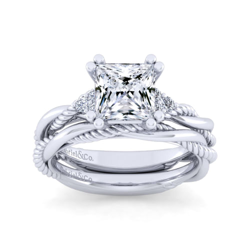 14K White Gold Princess Cut Diamond Twisted Engagement Ring