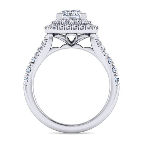 14K White Gold Princess Cut Double Halo Diamond Engagement Ring