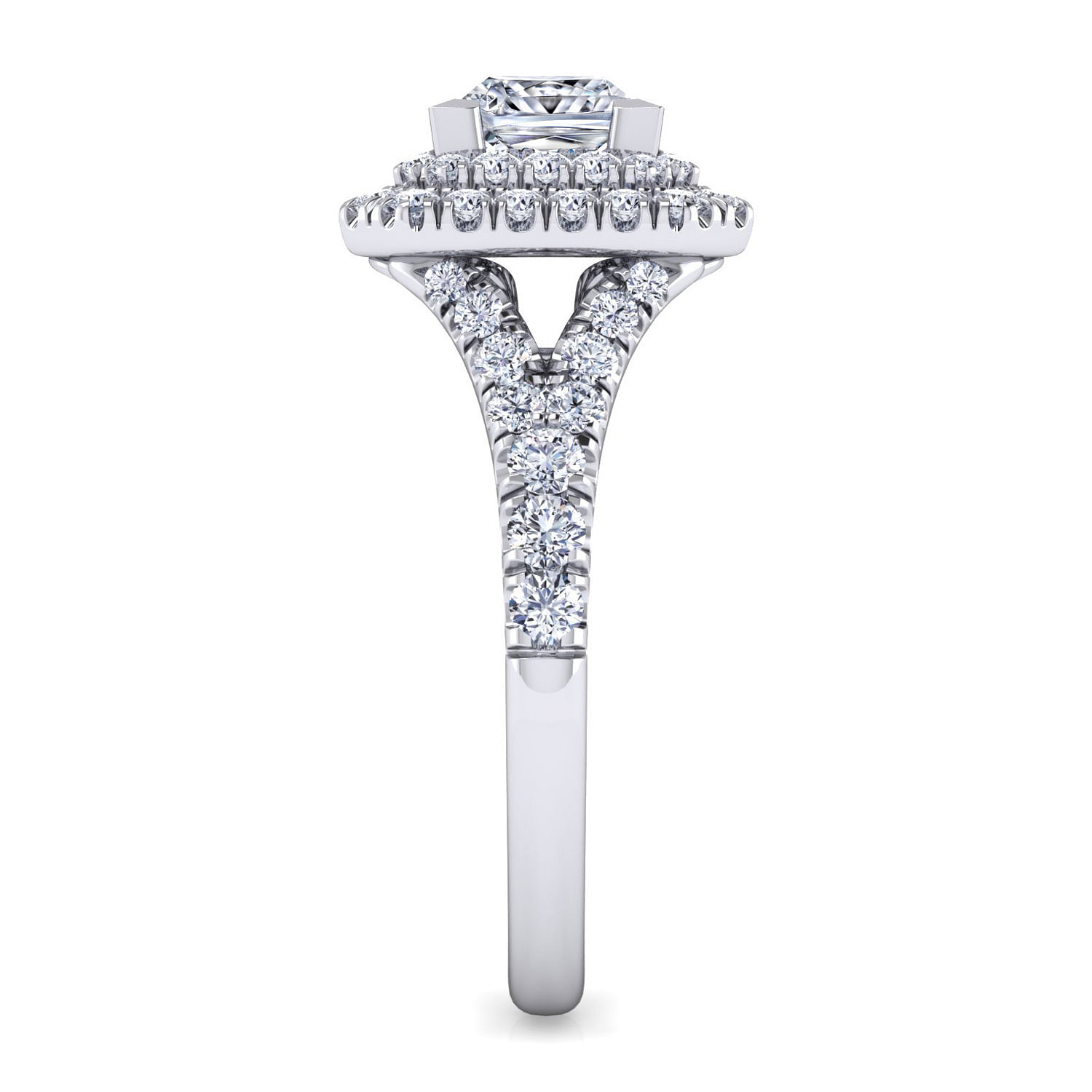14K White Gold Princess Cut Double Halo Diamond Engagement Ring