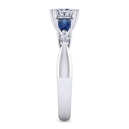 14K White Gold Princess Cut Five Stone Sapphire and Diamond Engagement Ring