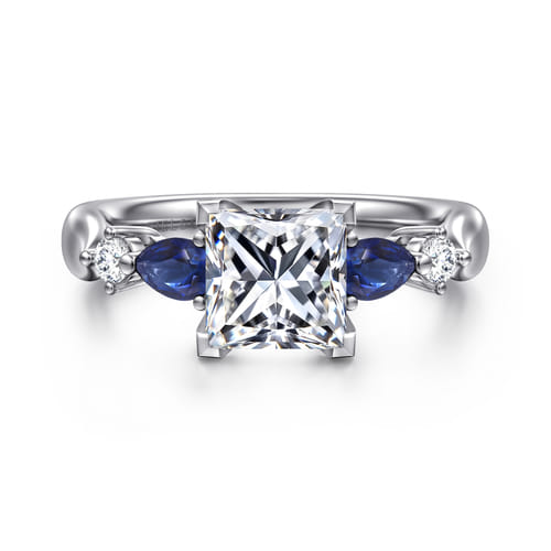 14K White Gold Princess Cut Five Stone Sapphire and Diamond Engagement Ring 14K White Gold Princess Cut Five Stone Sapphire and Diamond Engagement Ring