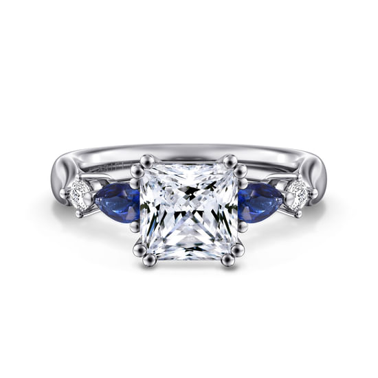 Gabriel - 14K White Gold Princess Cut Five Stone Sapphire and Diamond Engagement Ring