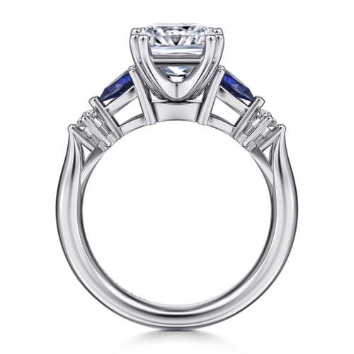 14K White Gold Princess Cut Five Stone Sapphire and Diamond Engagement Ring