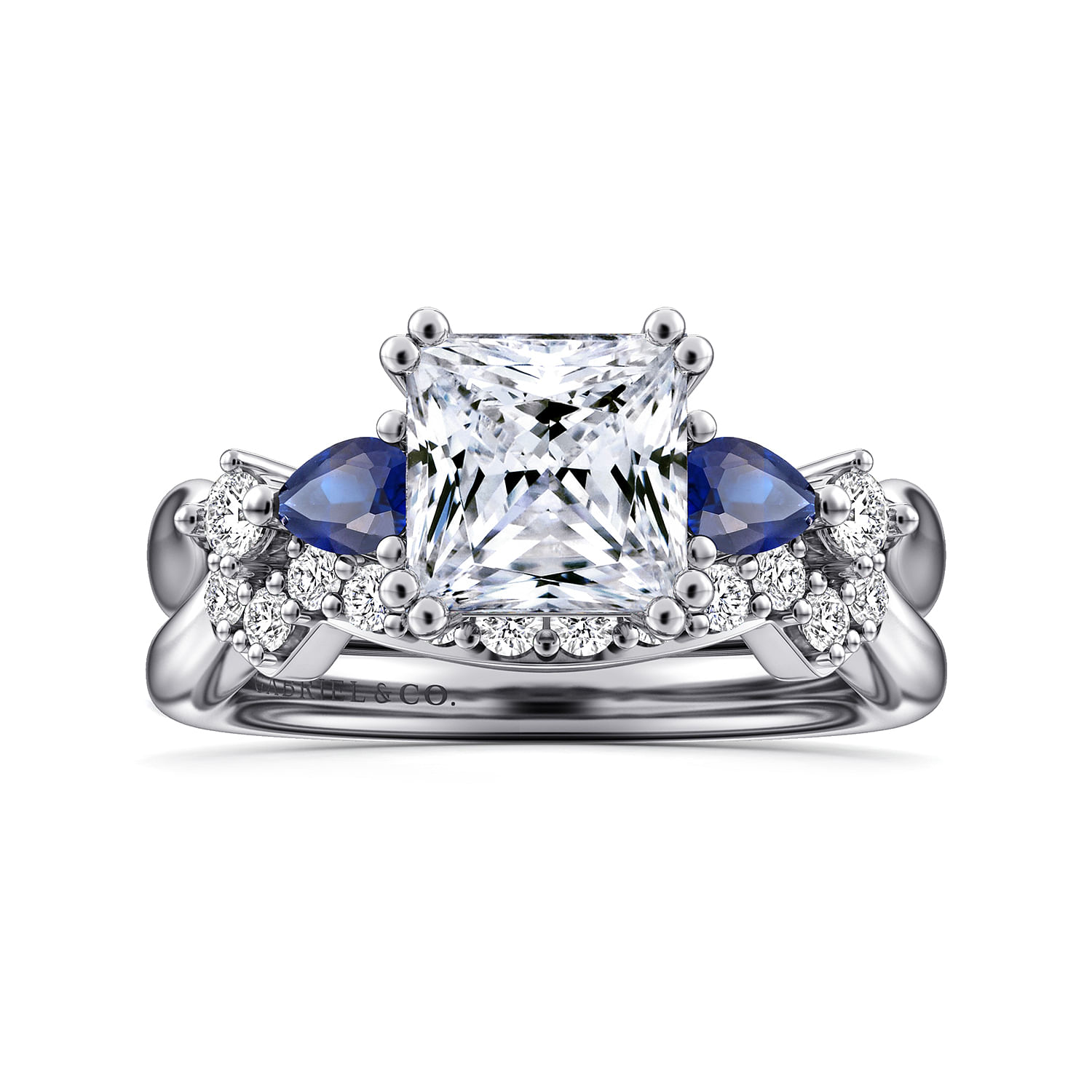 14K White Gold Princess Cut Five Stone Sapphire and Diamond Engagement Ring