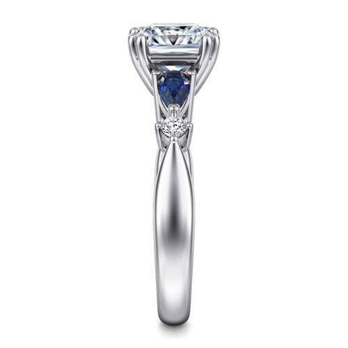 14K White Gold Princess Cut Five Stone Sapphire and Diamond Engagement Ring
