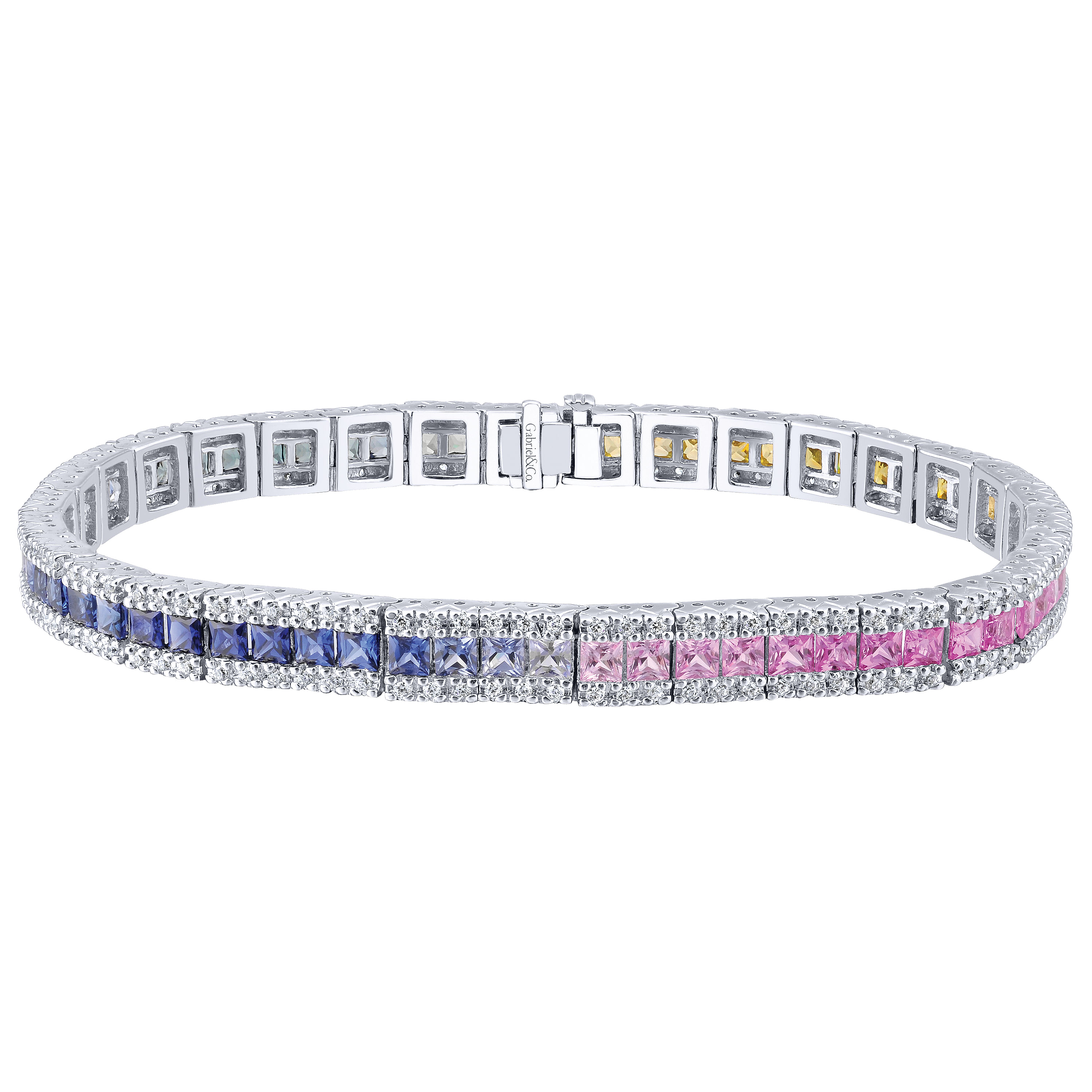 14K White Gold Princess Cut Rainbow Tennis Bracelet