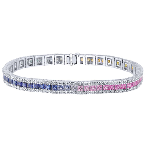 14K White Gold Princess Cut Rainbow Tennis Bracelet