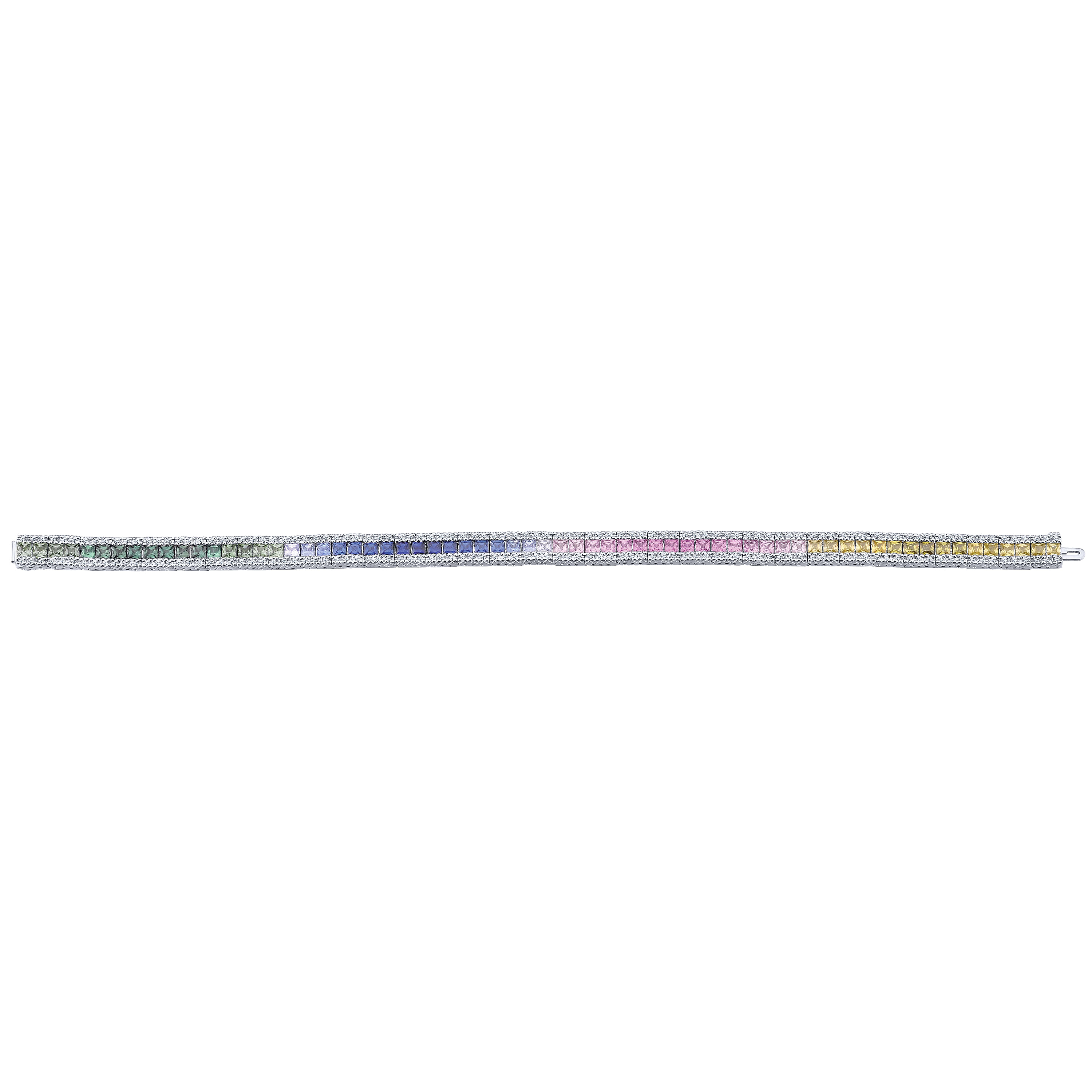 14K White Gold Princess Cut Rainbow Tennis Bracelet