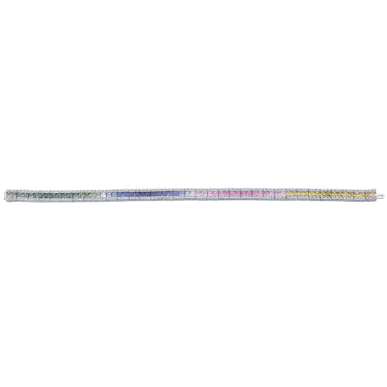 14K White Gold Princess Cut Rainbow Tennis Bracelet angle 3 14K White Gold Princess Cut Rainbow Tennis Bracelet angle 3