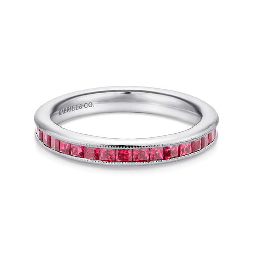 14K White Gold Princess Cut Ruby Stackable Band
