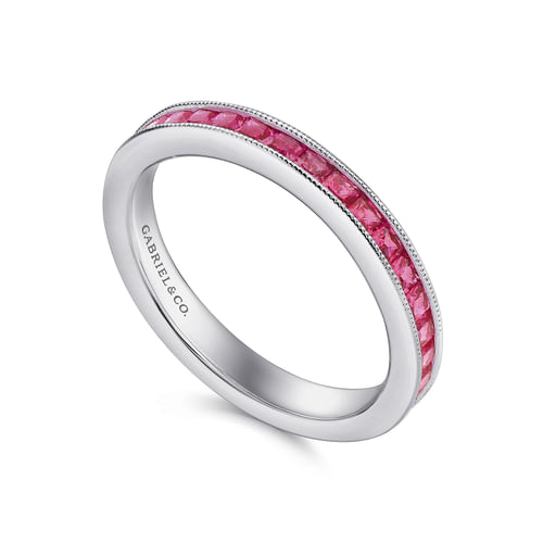 14K White Gold Princess Cut Ruby Stackable Band