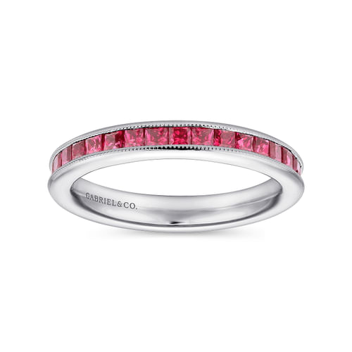 14K White Gold Princess Cut Ruby Stackable Band