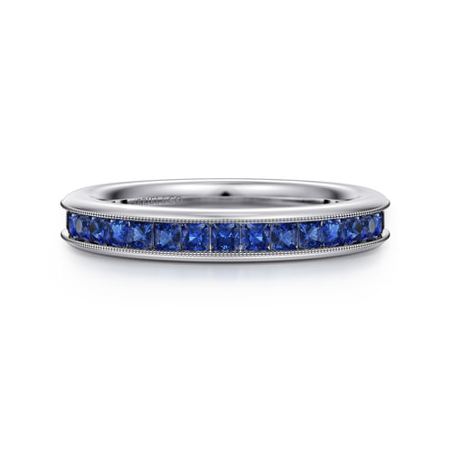 14K White Gold Princess Cut Sapphire Stackable Band