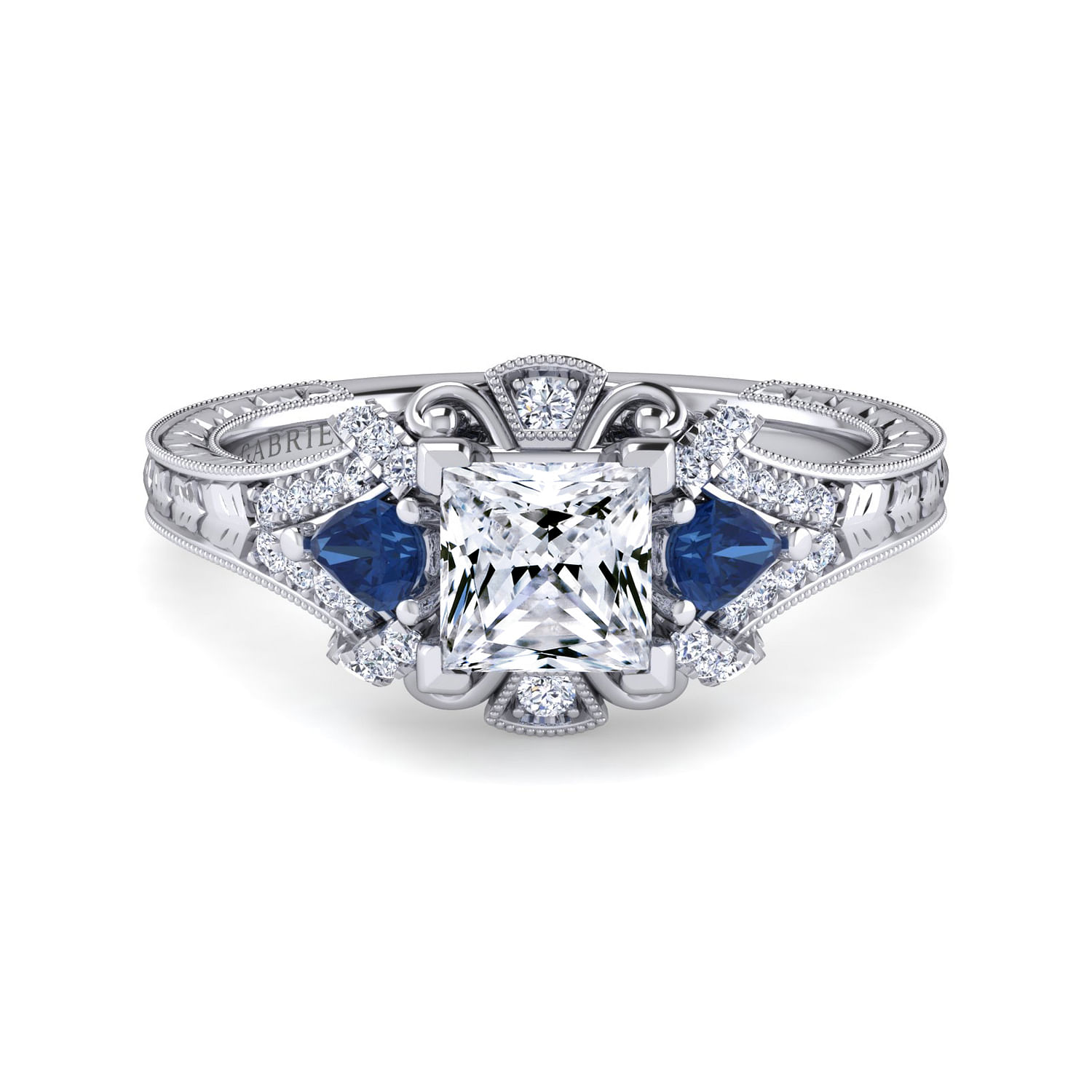 Princess cut diamond store ring with sapphires