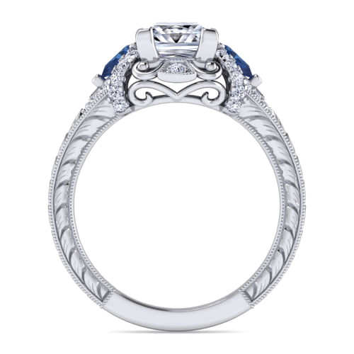 14K White Gold Princess Cut Sapphire and Diamond Engagement Ring